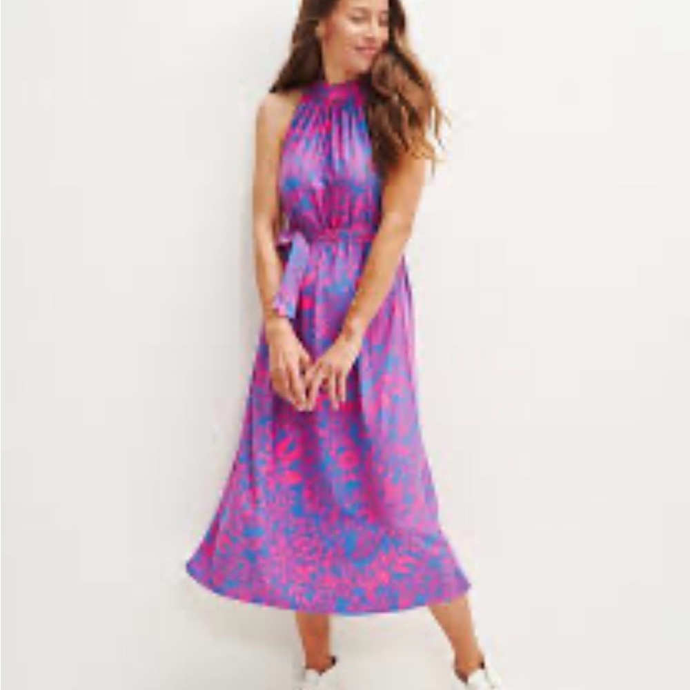 Amour Vert Halter Midi Dress in blue and Pink Floral